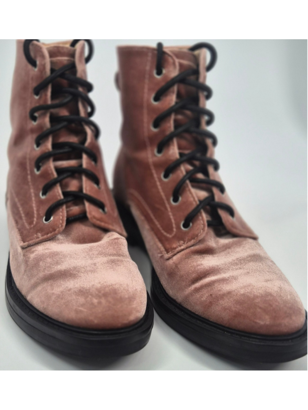Dolce Vita Lynx Rose Pink Velvet Combat Boots Womens Size 10 Lace Up Chunky Heel